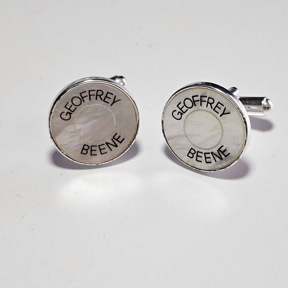 **Sale** Geoffrey Beene Silver Tone And Mother Of Pearl Cufflinks - Picture 8 of 8
